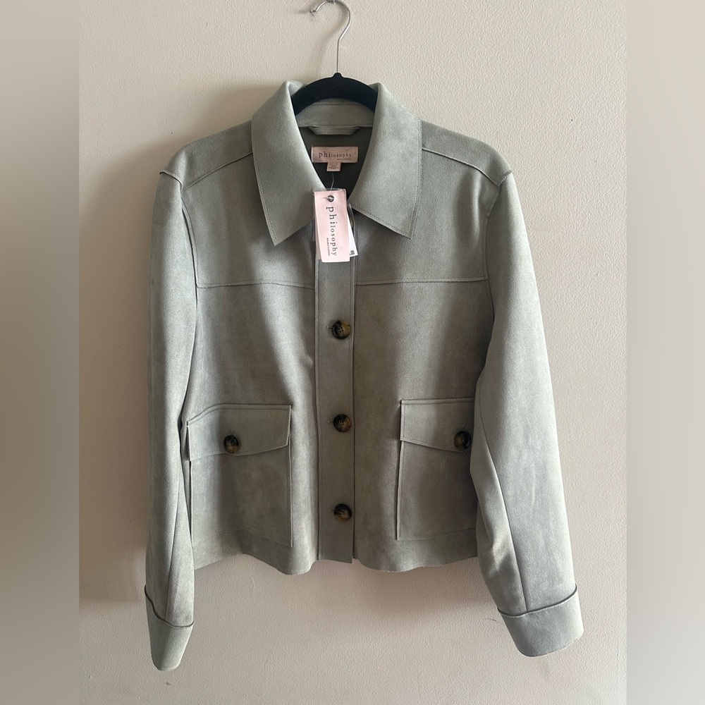 Philosophy Light Olive Suede Button Jacket